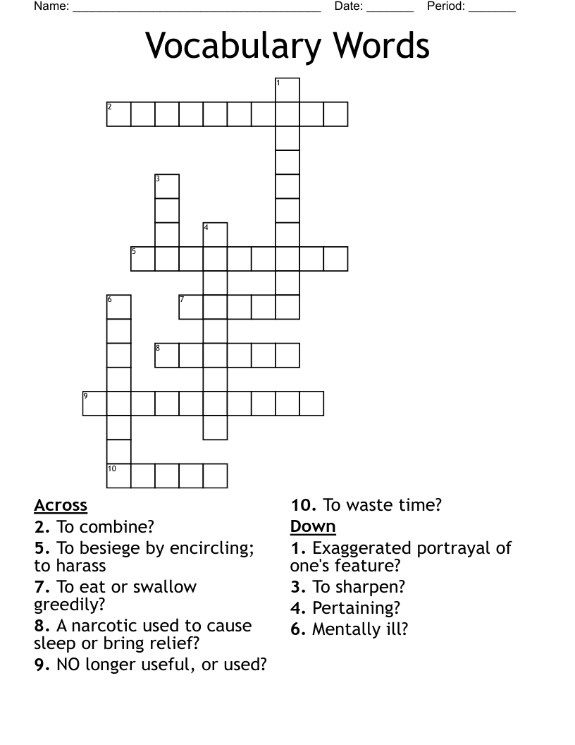 Vocabulary Words  Crossword