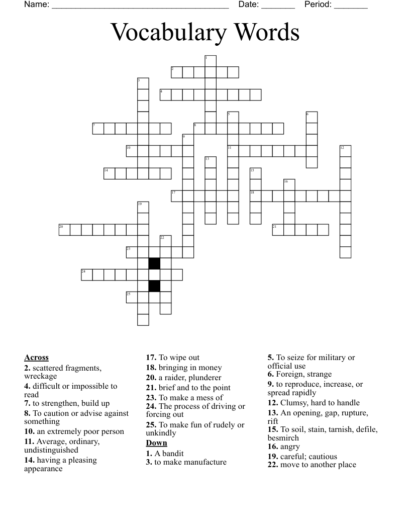 Vocabulary Words  Crossword