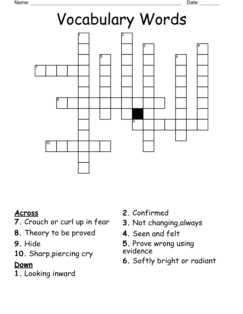Vocabulary Words  Crossword