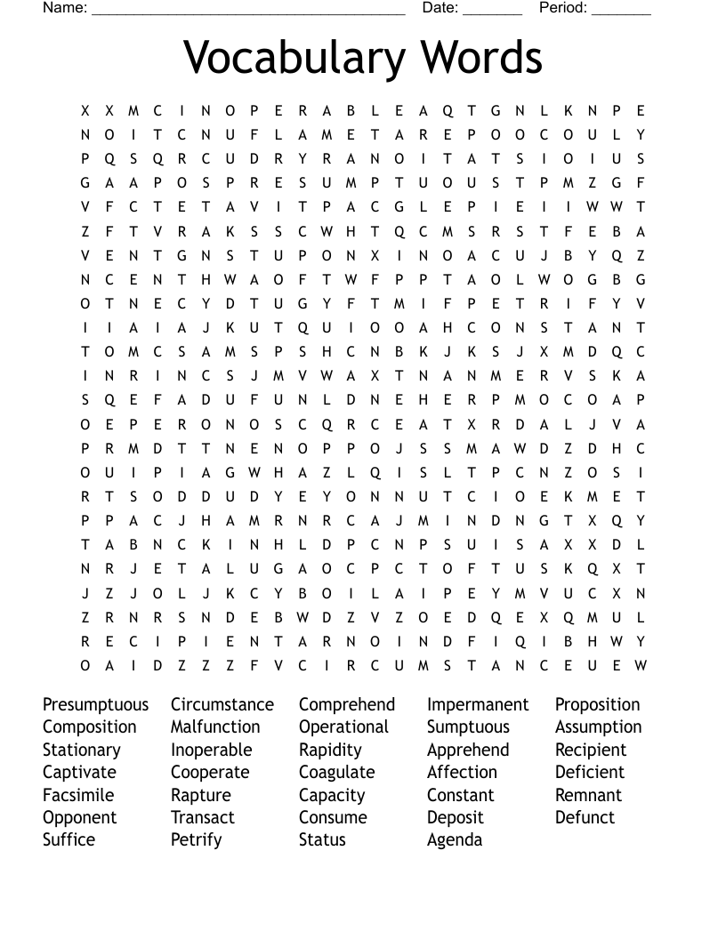 Vocabulary Words  Word Search