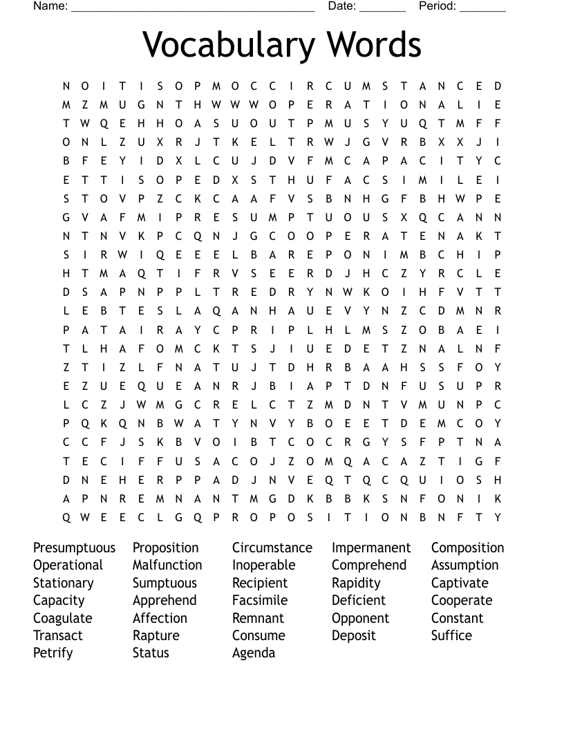 Vocabulary Words  Word Search