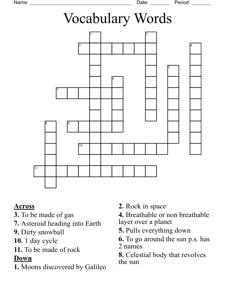 Vocabulary Words  Crossword