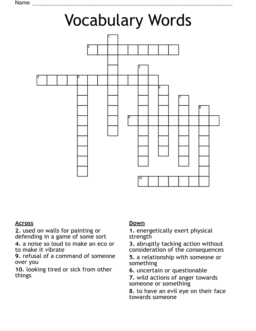 Vocabulary Words  Crossword