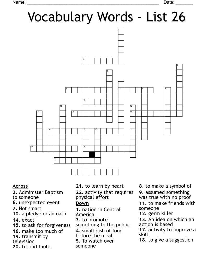 Vocabulary Words - List 26 Crossword