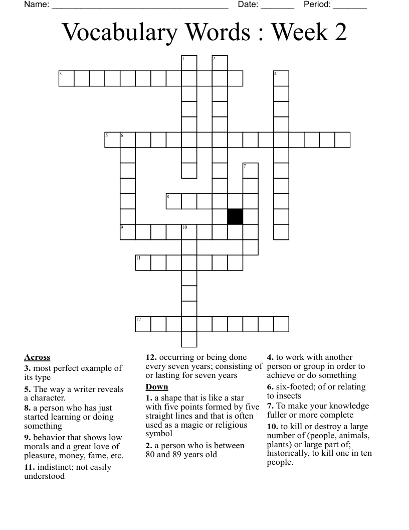 Vocabulary Words : Week 2 Crossword