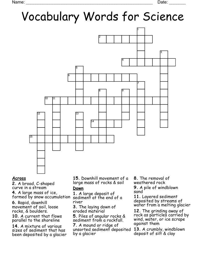 Vocabulary Words for Science Crossword