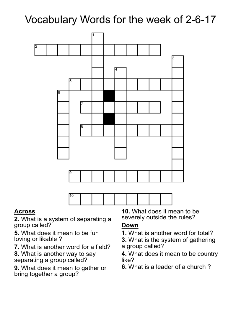 Vocabulary Words for the week of 2-6-17 Crossword