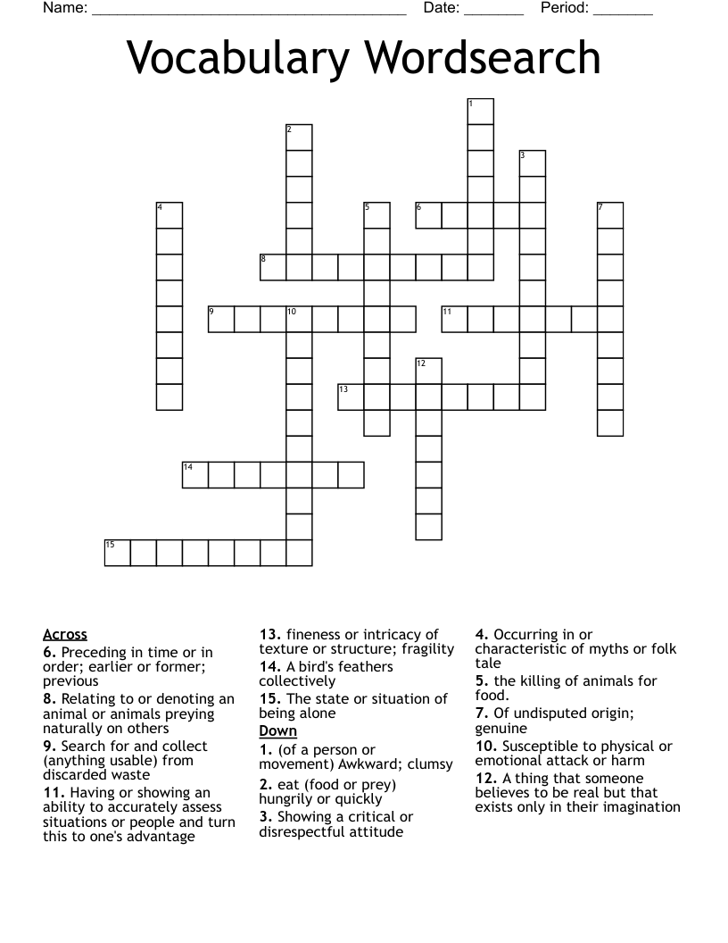 Vocabulary Wordsearch Crossword