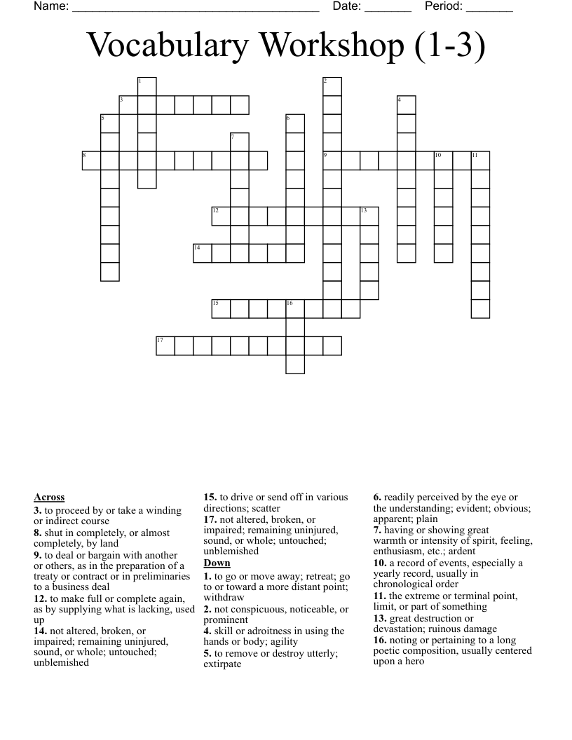 Vocabulary Workshop (1-3) Crossword