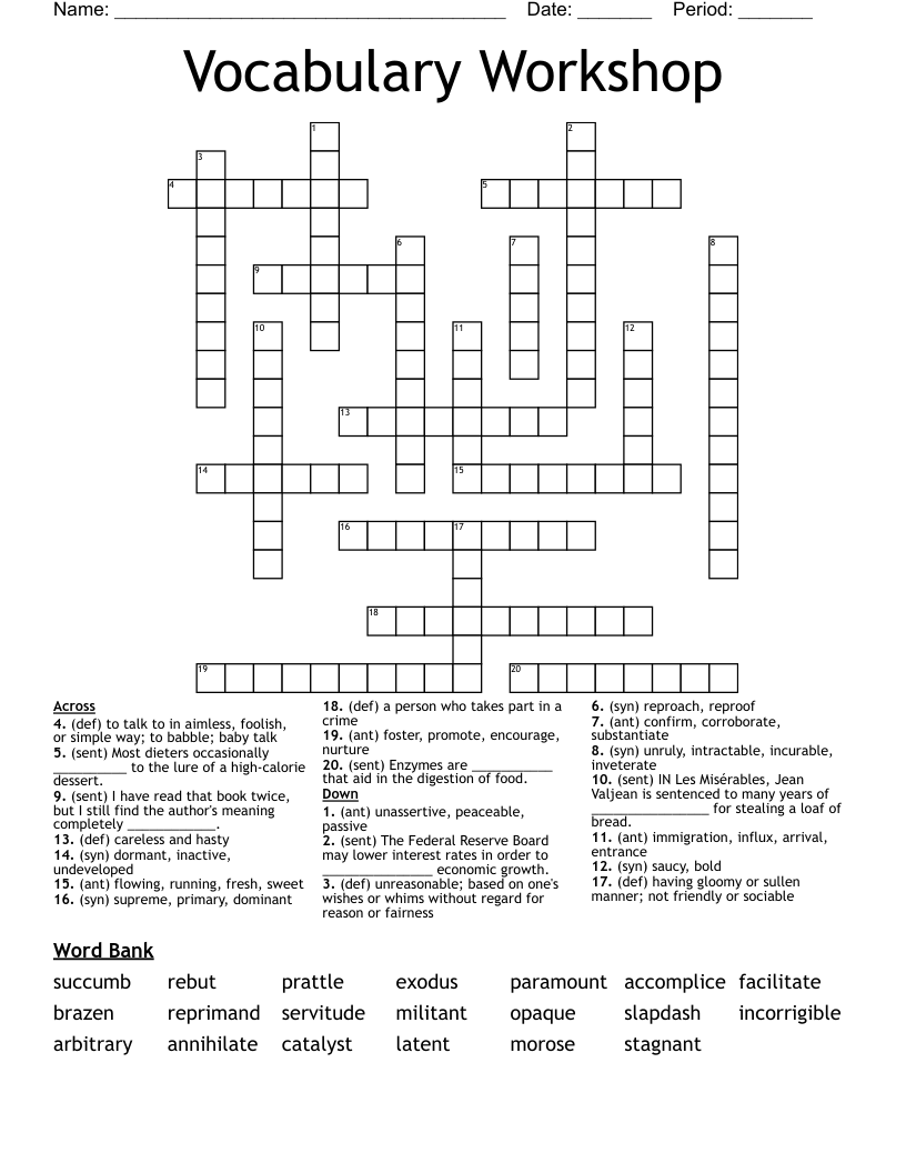 Vocabulary Workshop Crossword