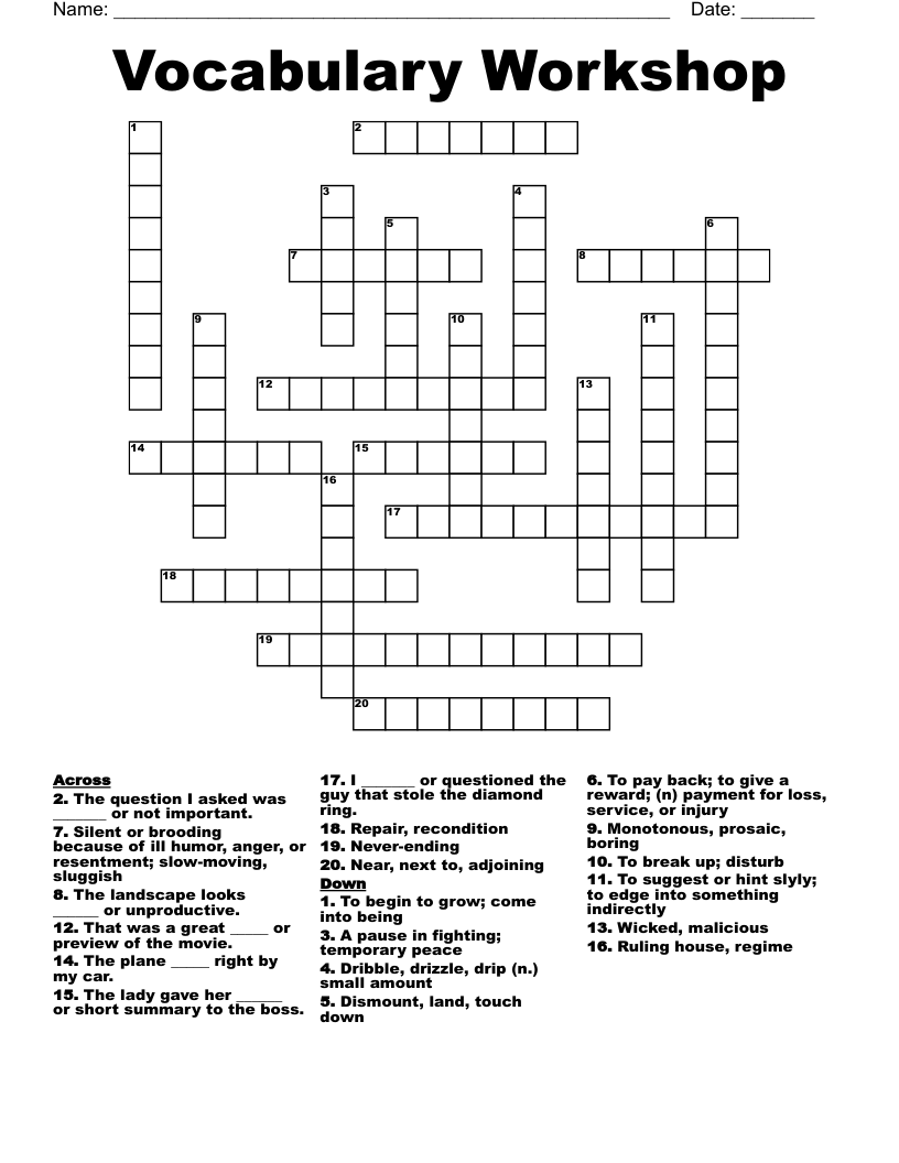 Vocabulary Workshop Crossword