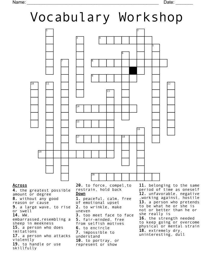 Vocabulary Workshop Crossword