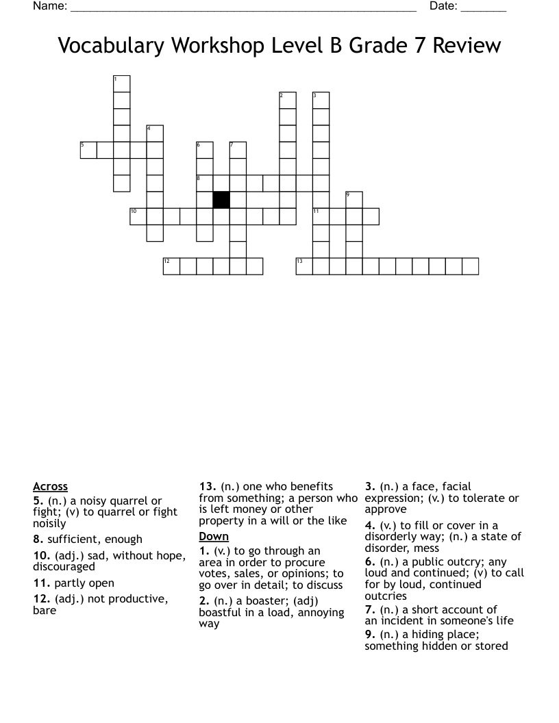 Vocabulary Workshop Level B Grade 7 Review Crossword