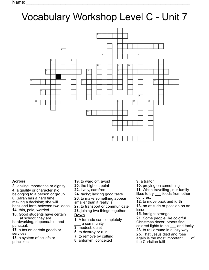 Vocabulary Workshop Level C - Unit 7 Crossword