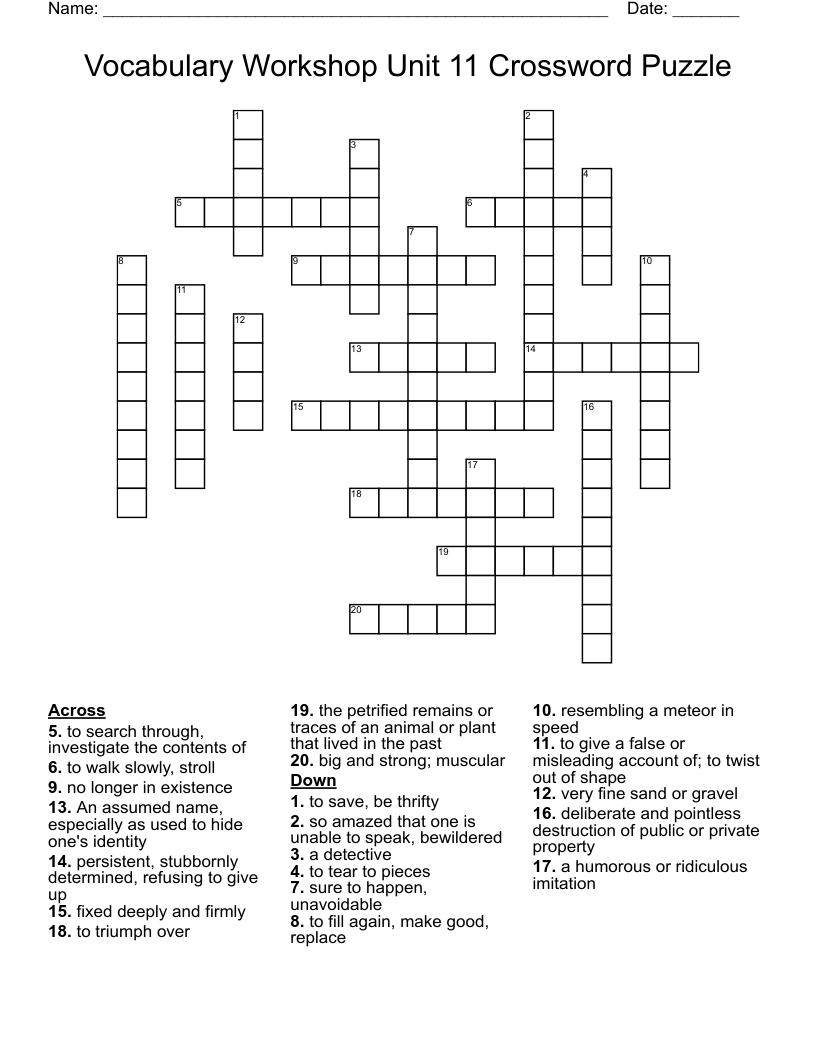 Vocabulary Workshop Unit 11 Crossword Puzzle
