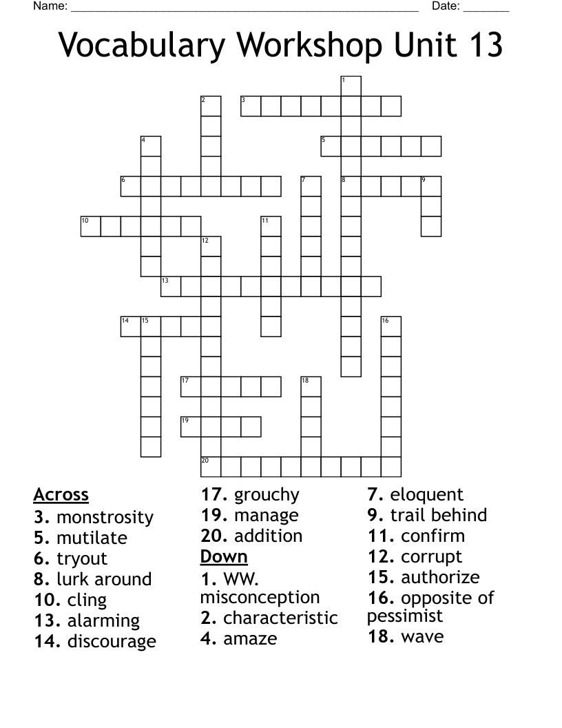 Vocabulary Workshop Unit 13 Crossword