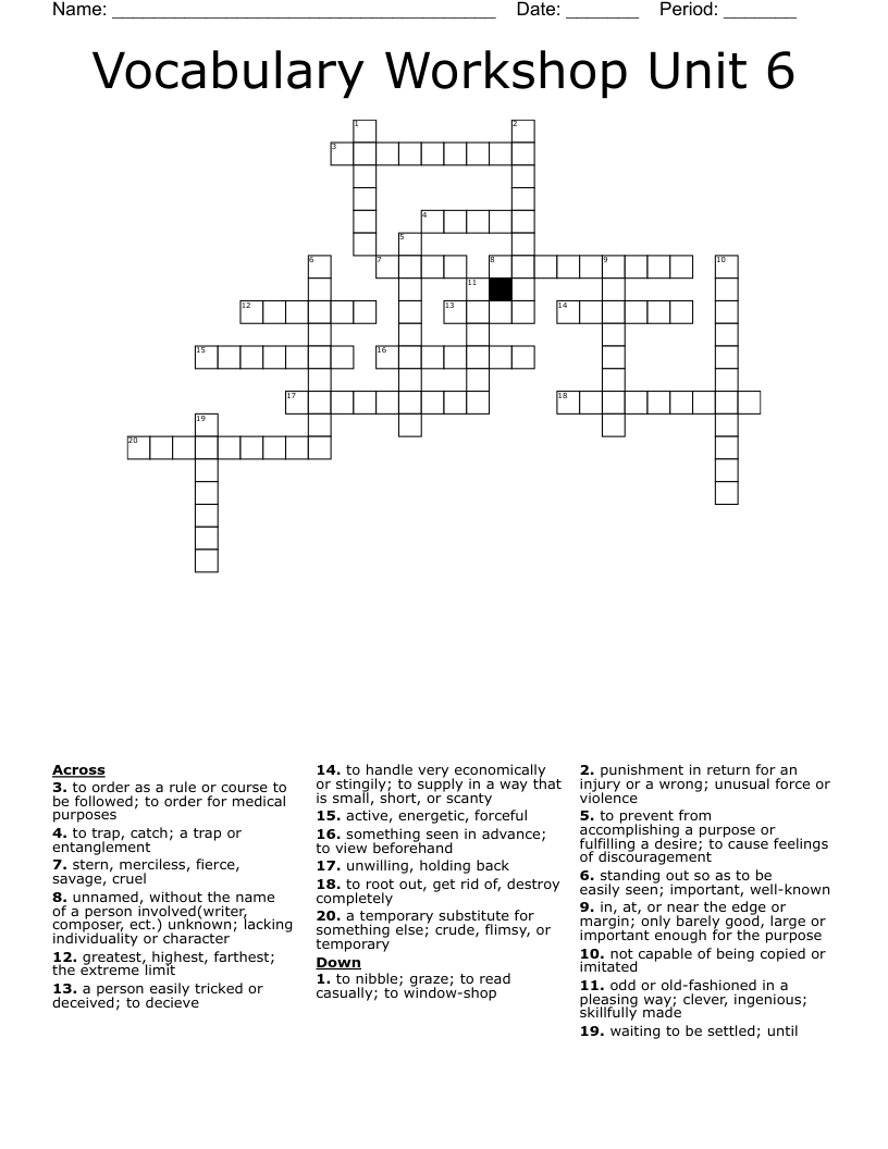 Vocabulary Workshop Unit 6 Crossword