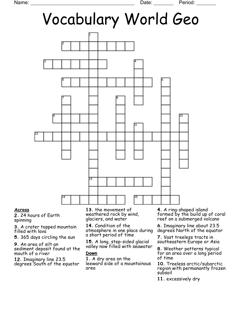 Vocabulary World Geo Crossword