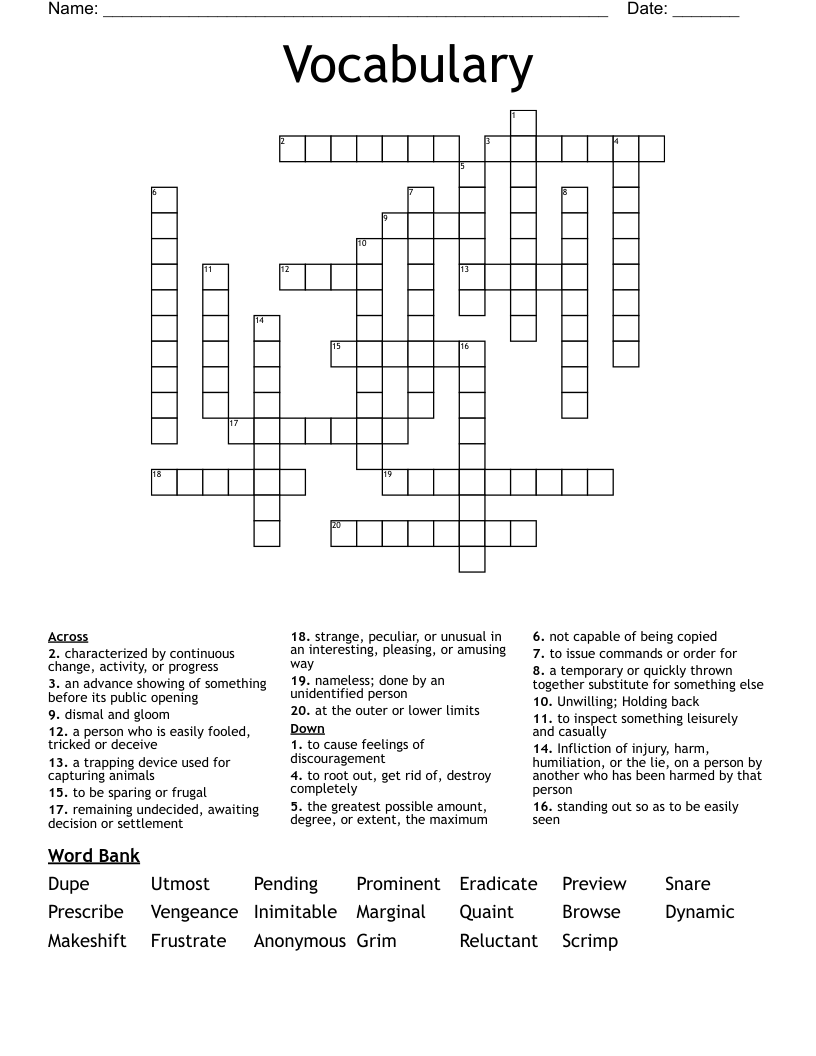 Vocabulary  Crossword