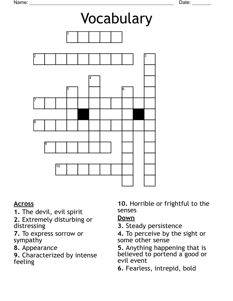 Vocabulary  Crossword