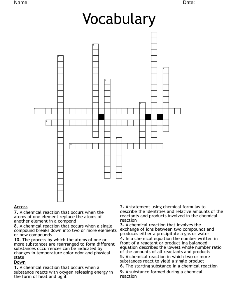 Vocabulary  Crossword
