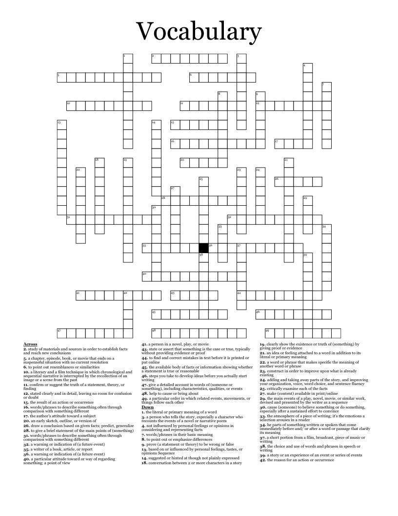 Vocabulary  Crossword