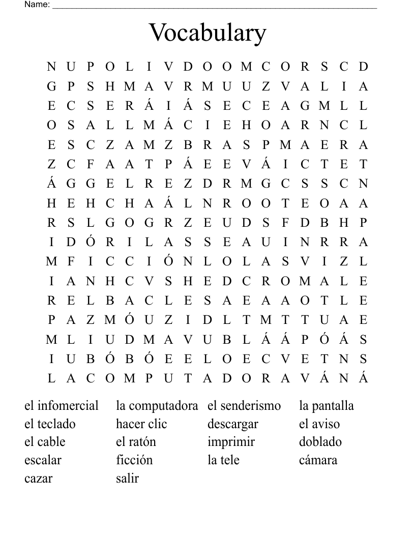 Vocabulary  Word Search