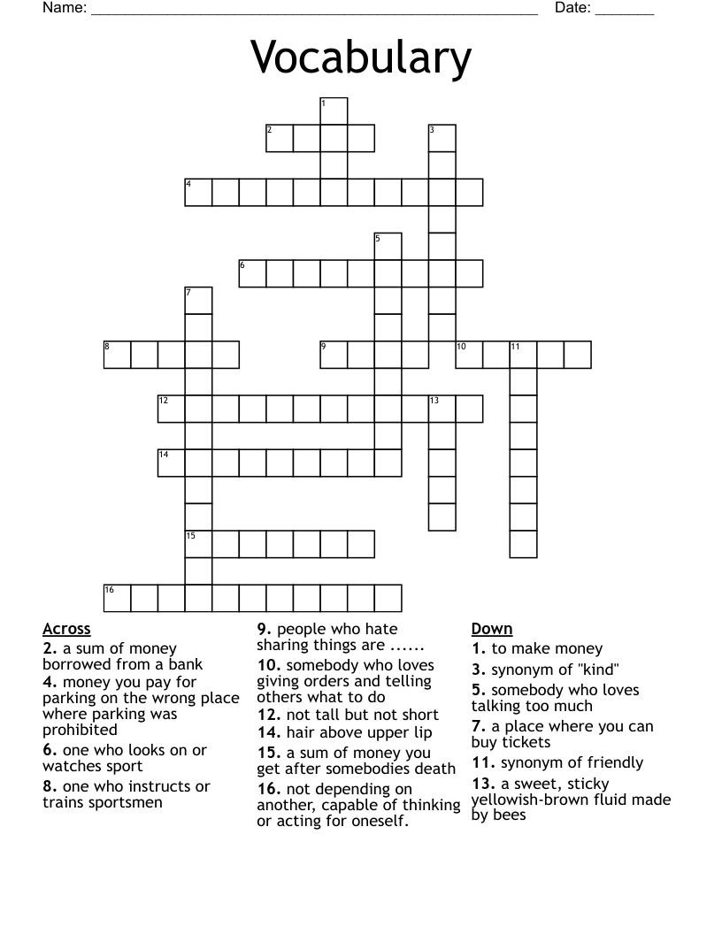 Vocabulary  Crossword