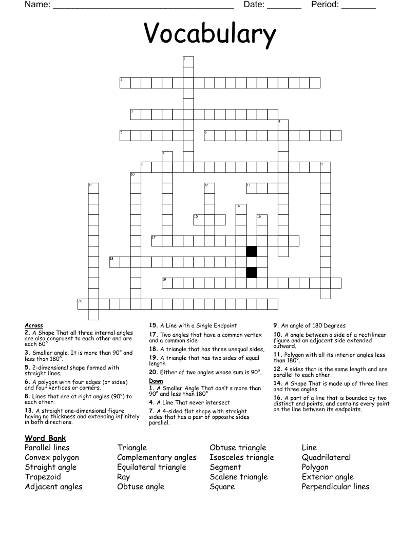Vocabulary  Crossword