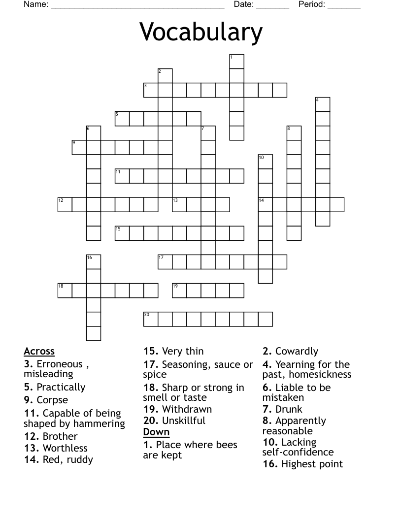 Vocabulary  Crossword