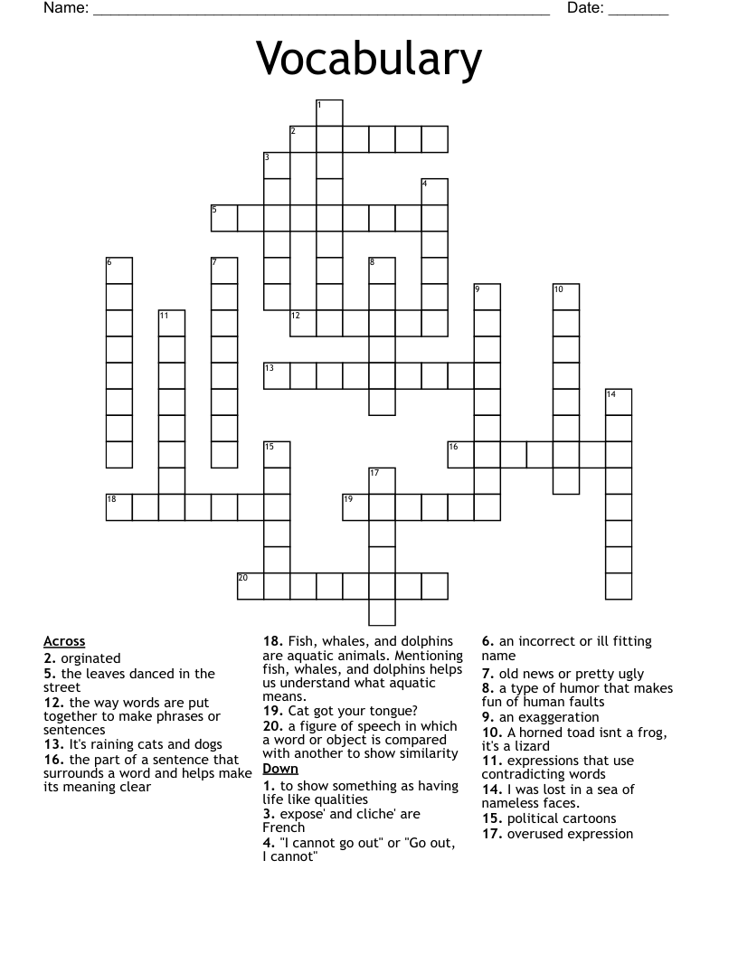 Vocabulary  Crossword