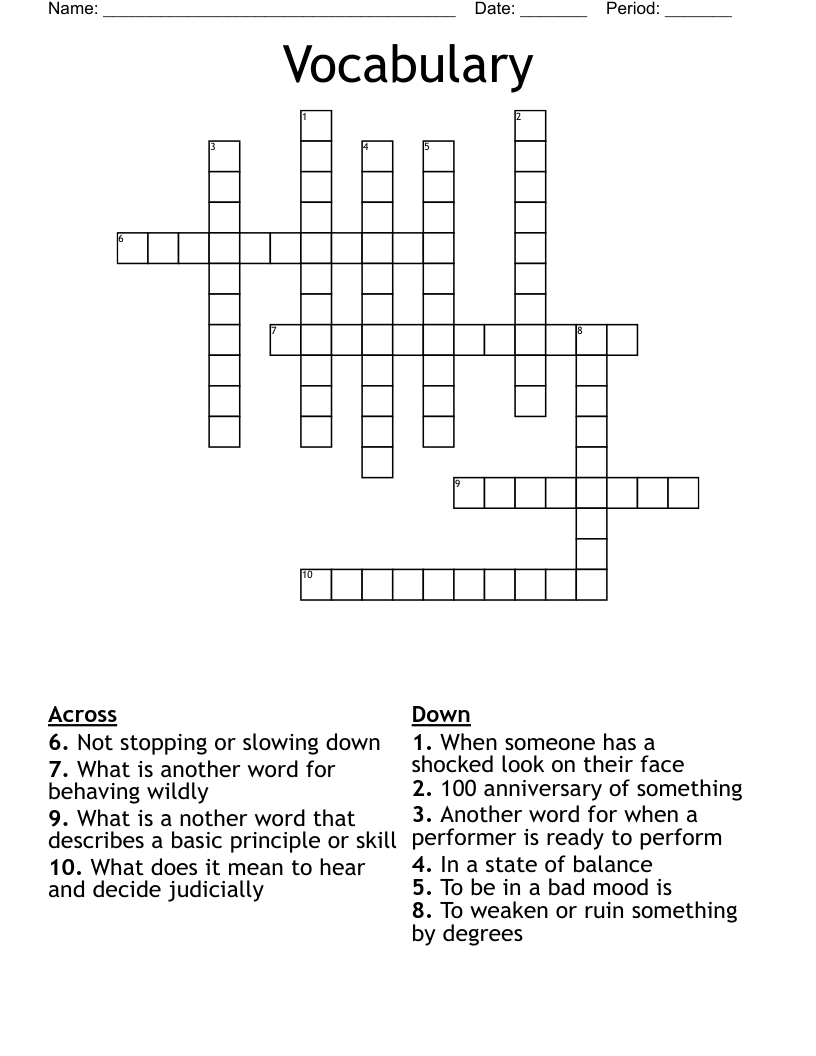 Vocabulary  Crossword
