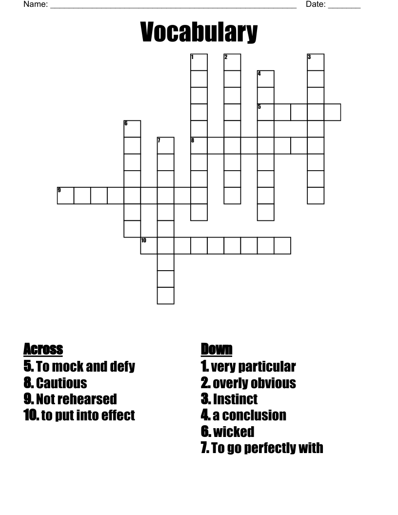 Vocabulary  Crossword