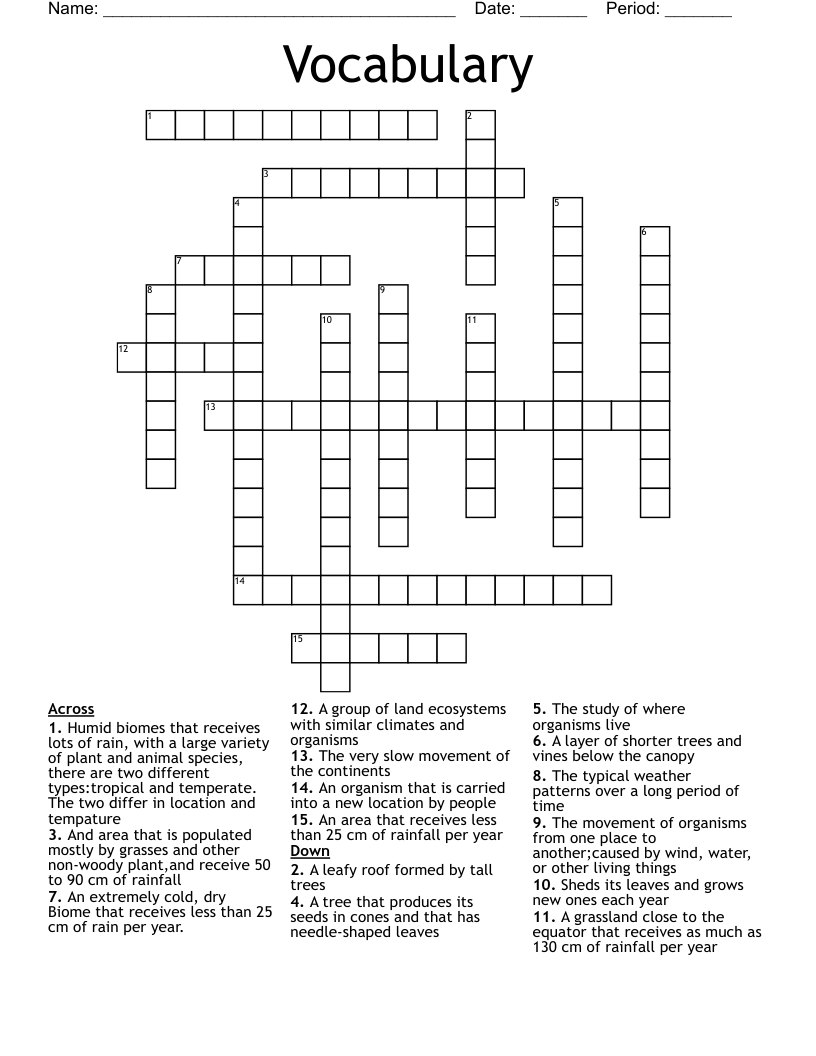 Vocabulary  Crossword