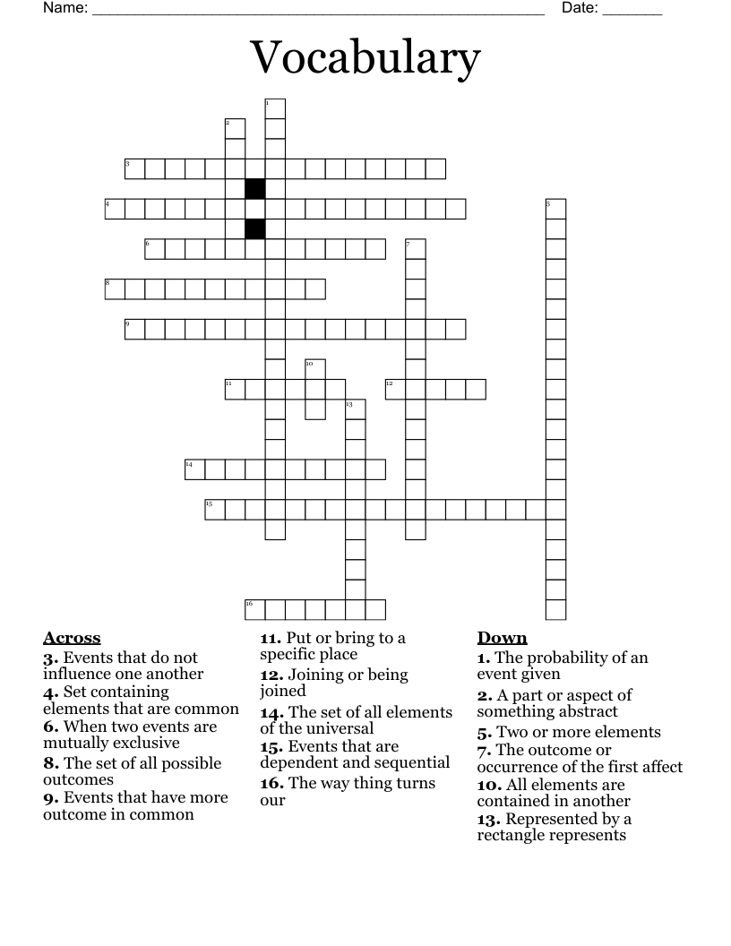 Vocabulary  Crossword