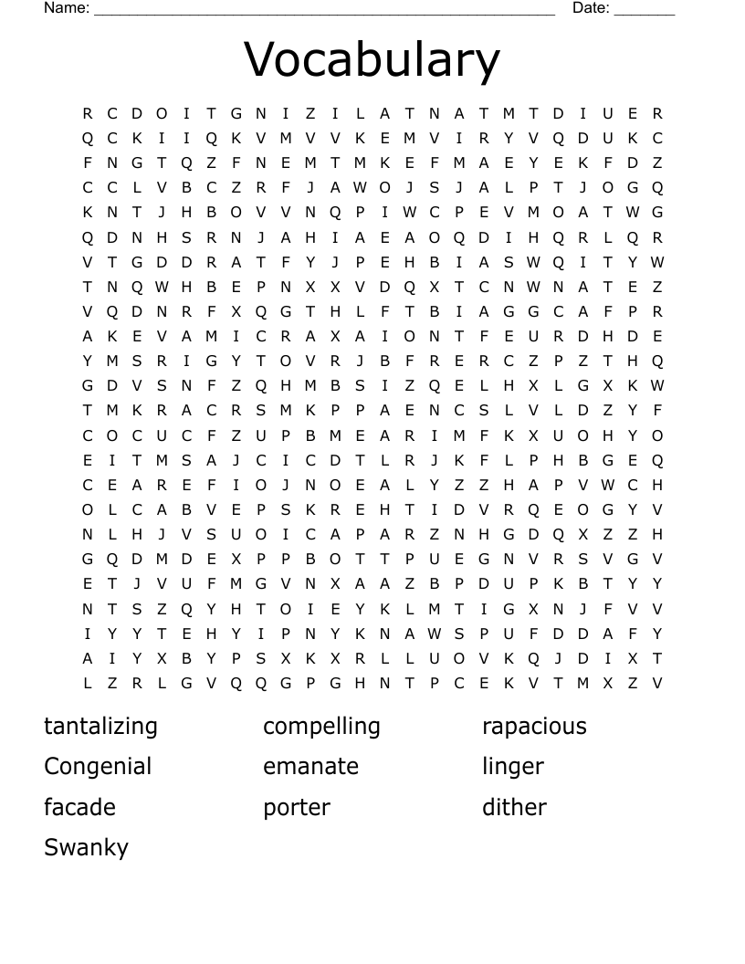 Vocabulary  Word Search