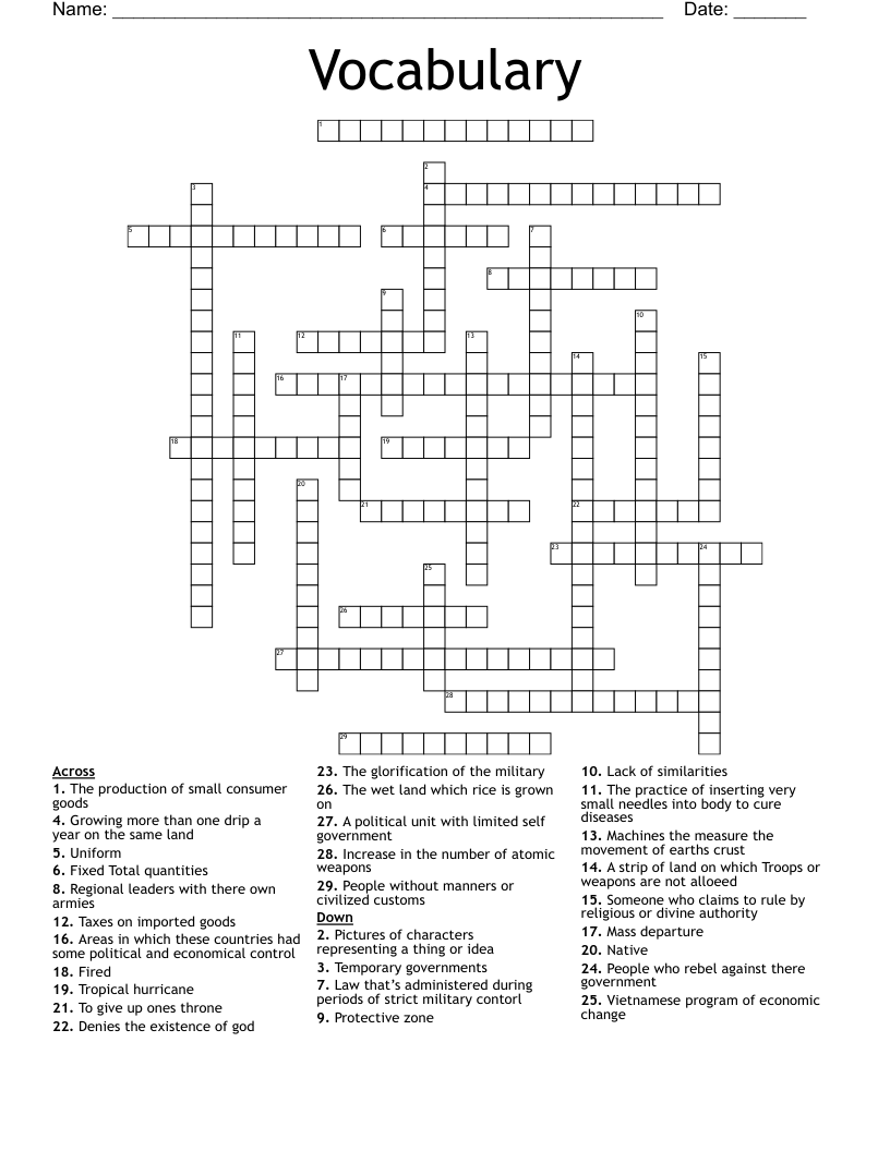 Vocabulary  Crossword