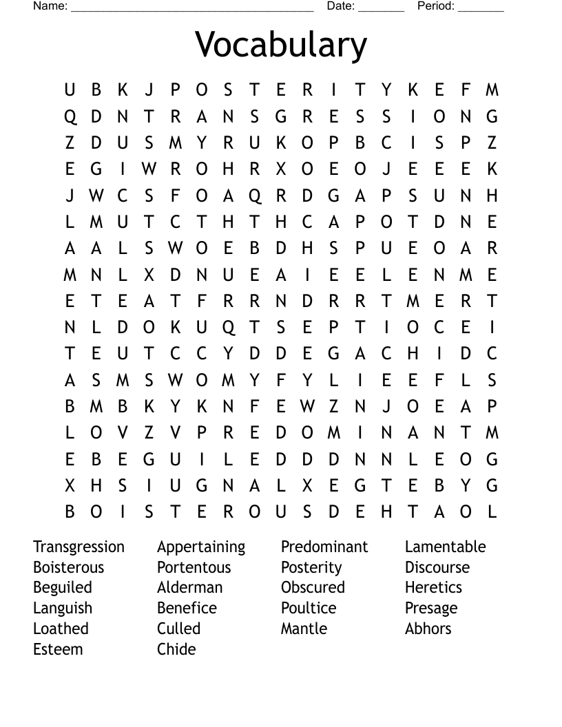 Vocabulary  Word Search