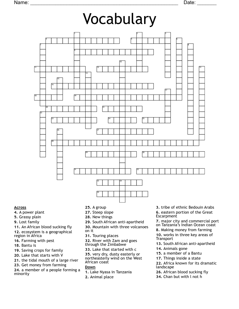Vocabulary  Crossword