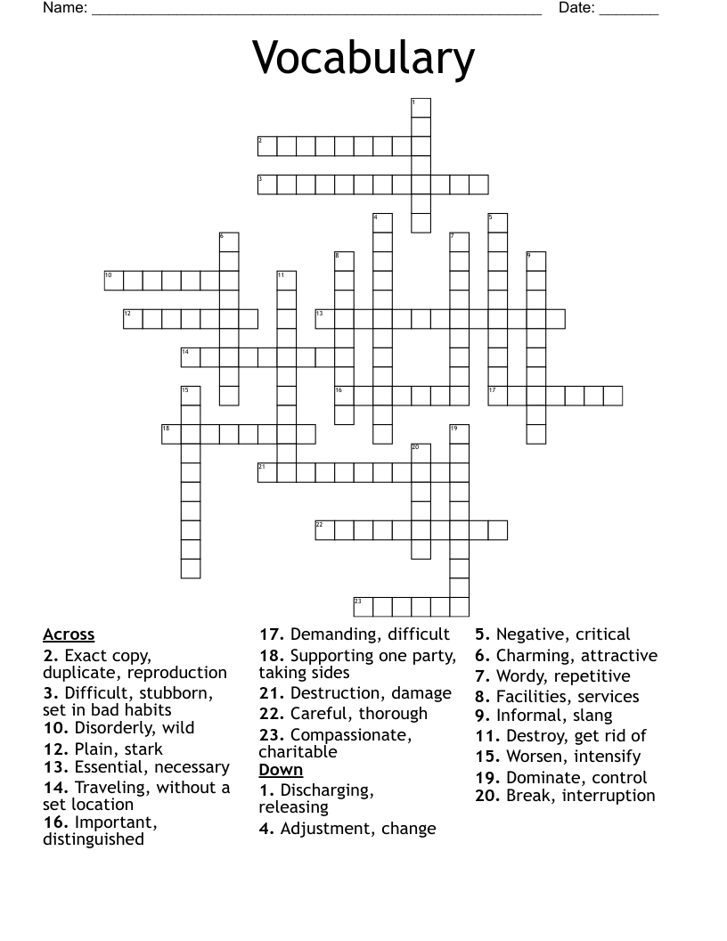 Vocabulary  Crossword