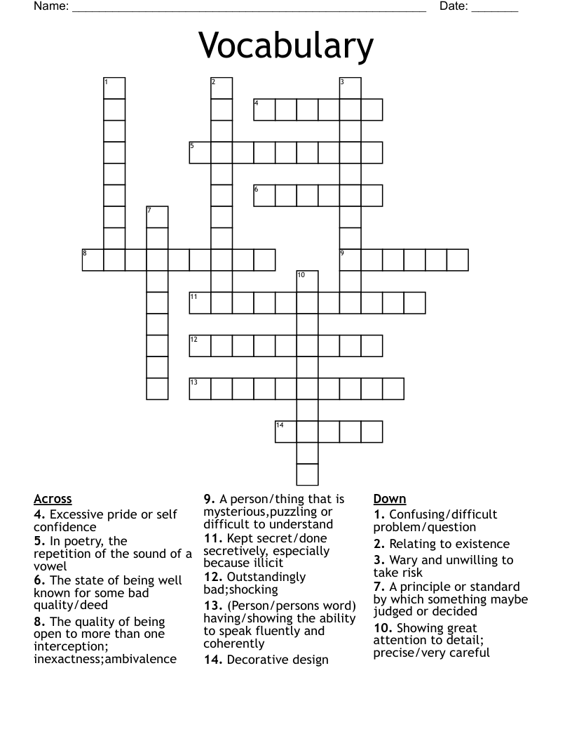 Vocabulary  Crossword