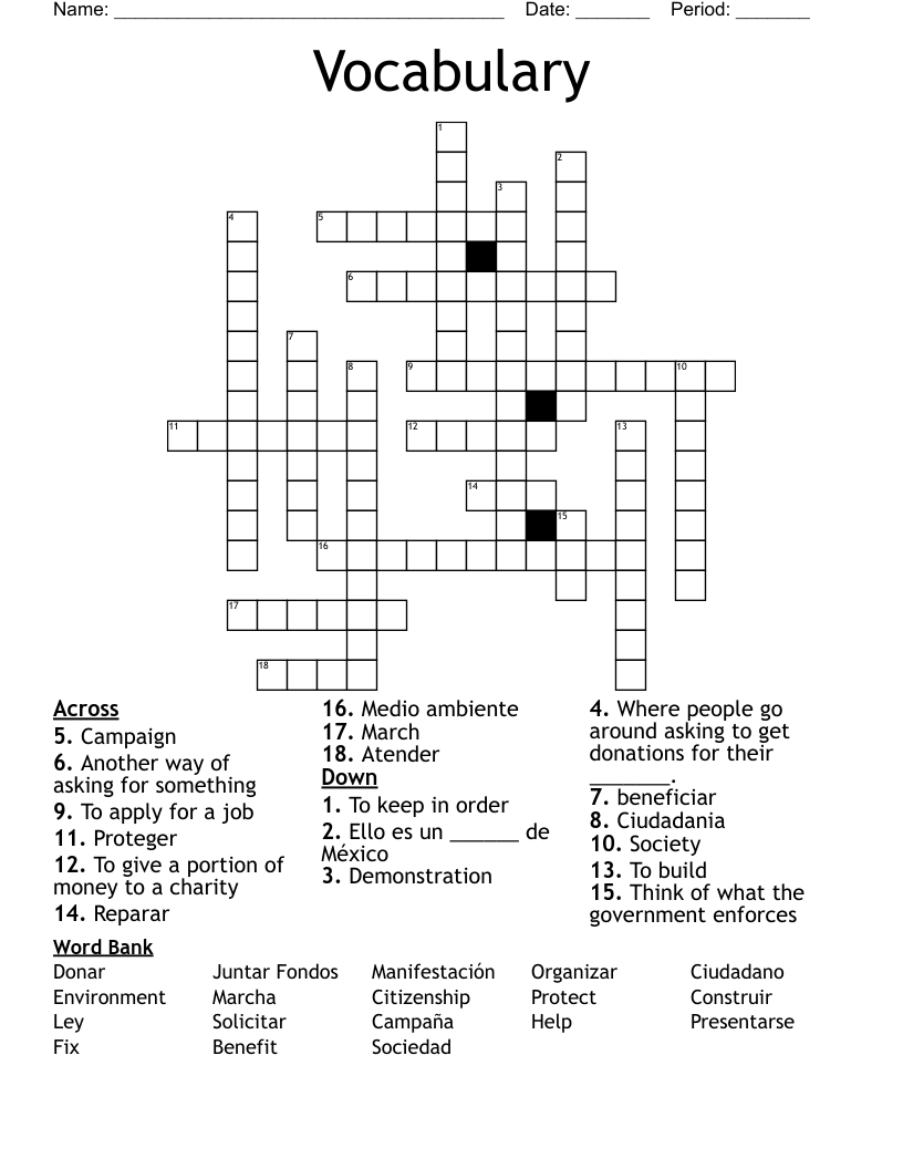 Vocabulary  Crossword