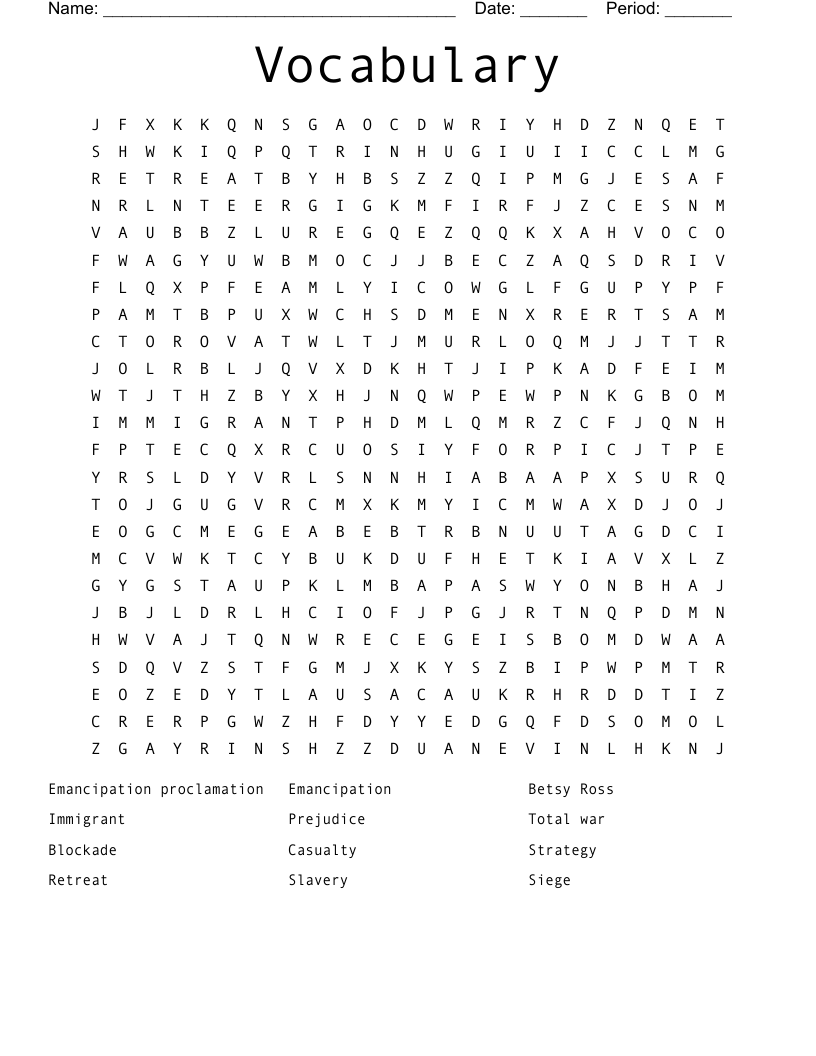 Vocabulary  Word Search