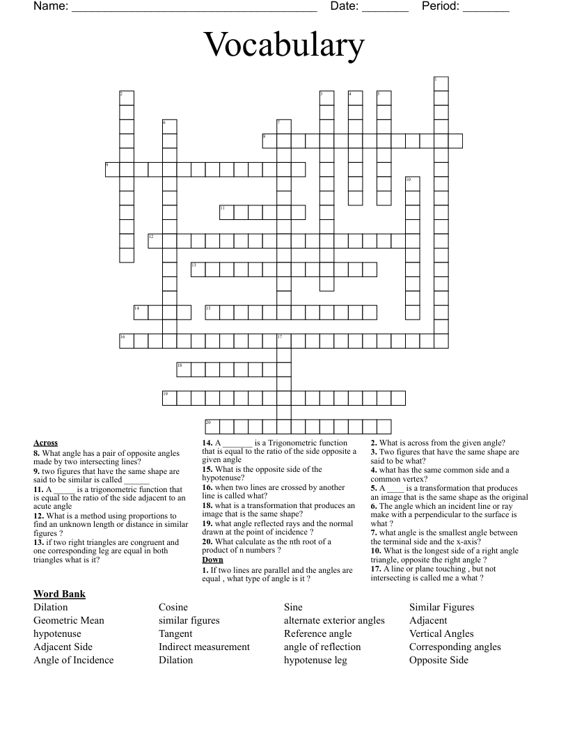 Vocabulary  Crossword