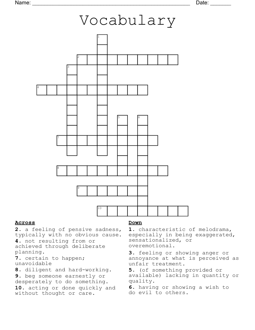 Vocabulary  Crossword