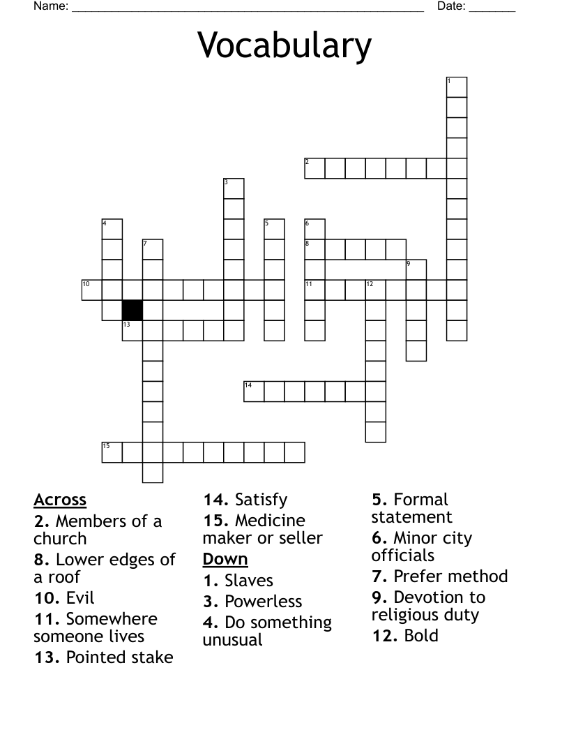 Vocabulary  Crossword