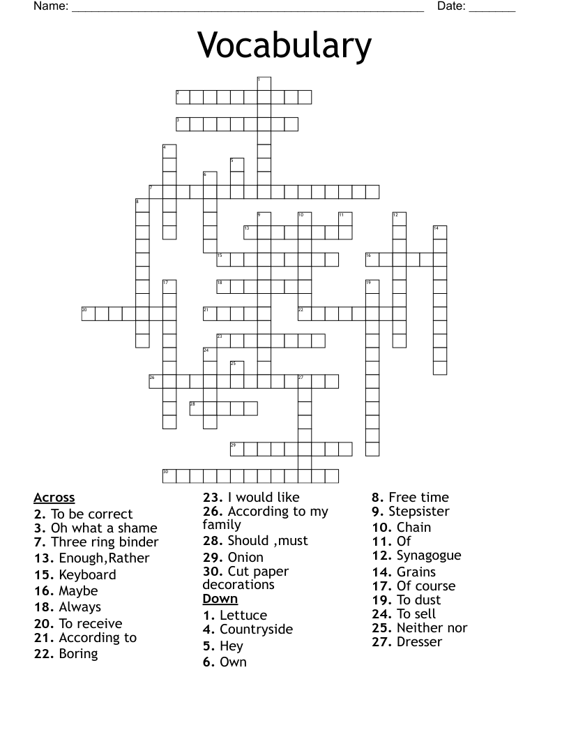 Vocabulary  Crossword