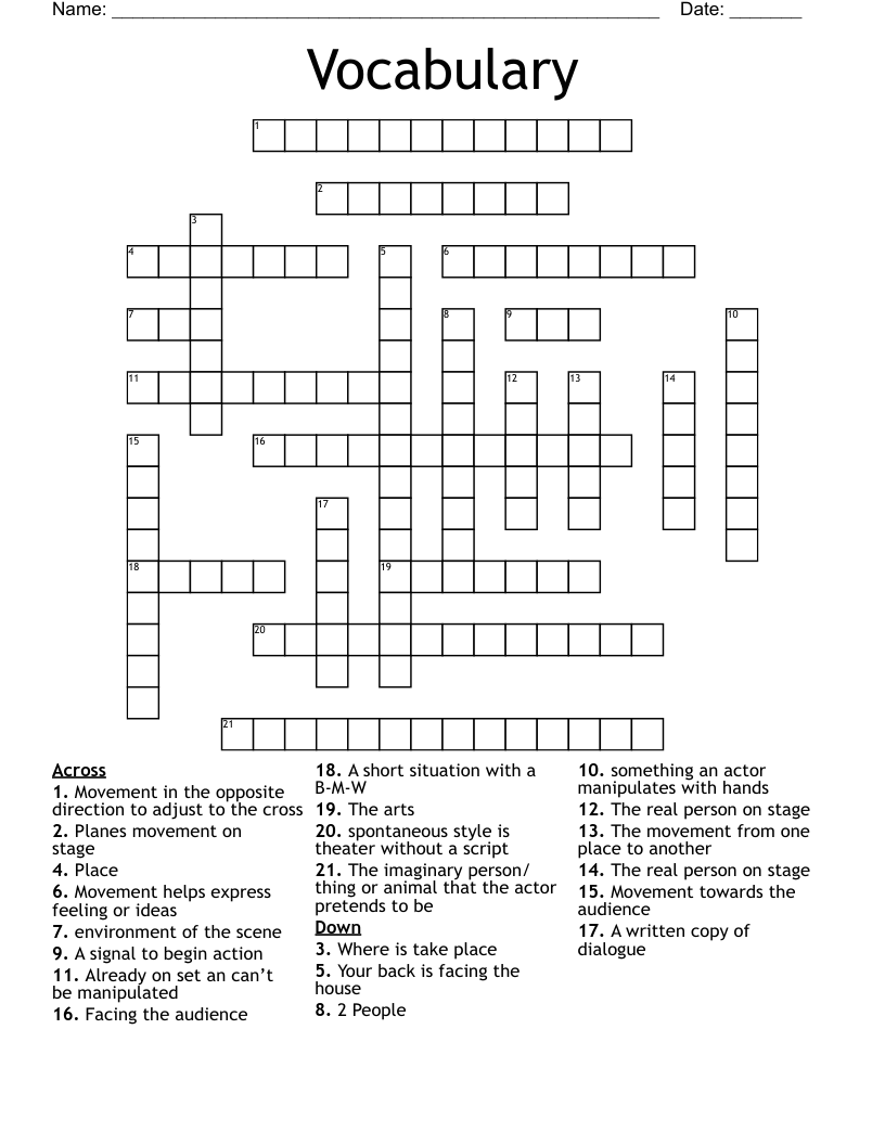Vocabulary  Crossword
