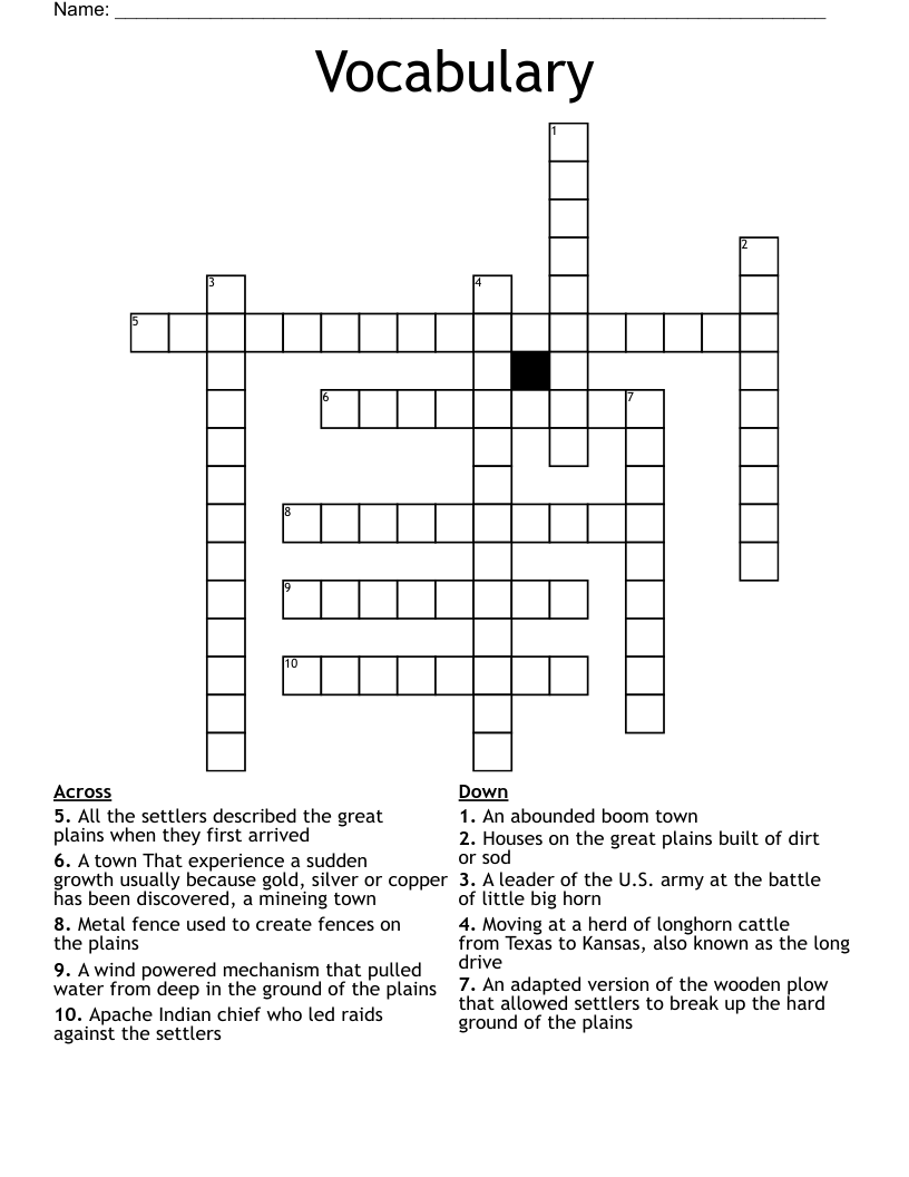 Vocabulary  Crossword