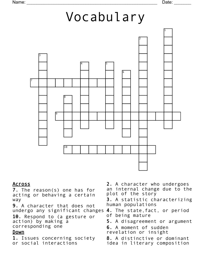 Vocabulary  Crossword